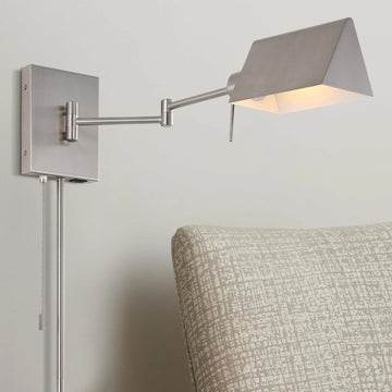 Arlo Farmhouse Industrial Single Swing Arm Plug-In or Hardwired Iron LED Wall Sconce with Pull-Chain